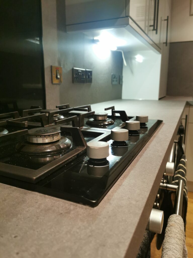 Kitchen Worktops wrapped in CoverStyl Architectural light concrete - professional kitchen wrap Scotland