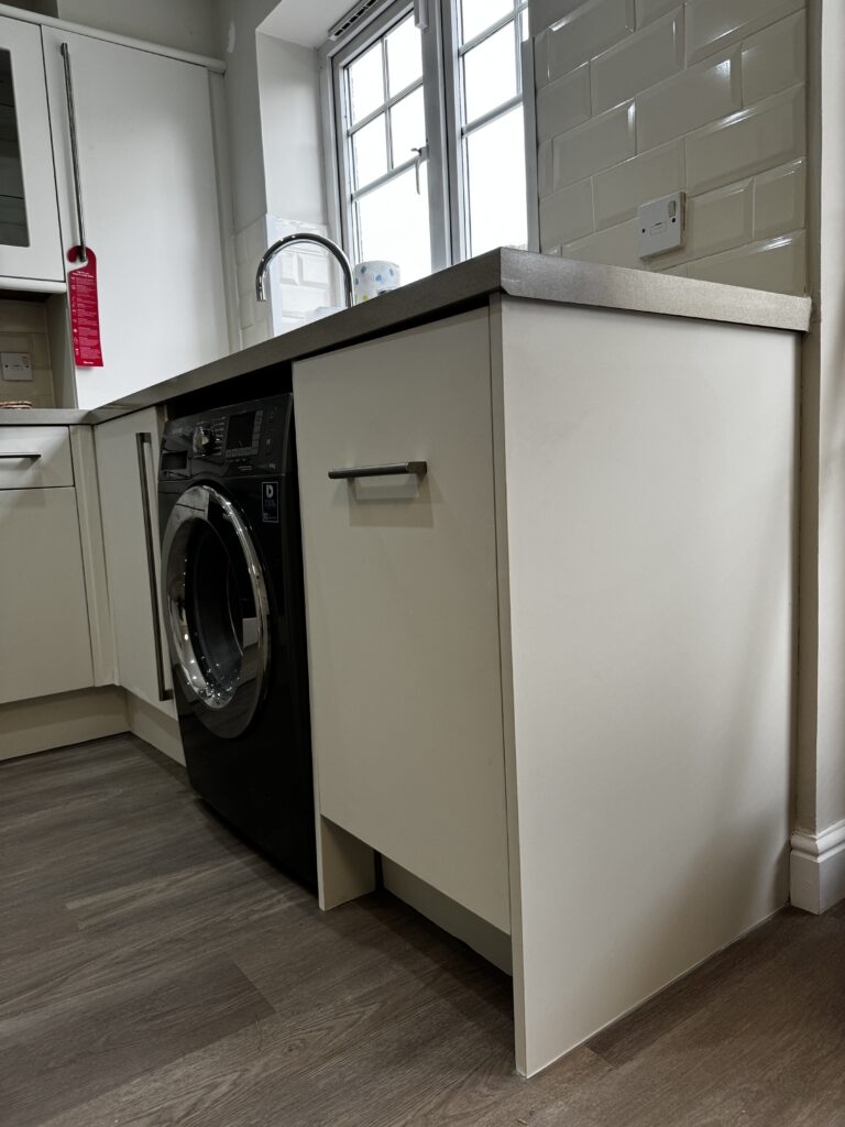 Modern Kitchen wrapped in CoverStyl Architectural Cream Vinyl - professional kitchen wrap Scotland